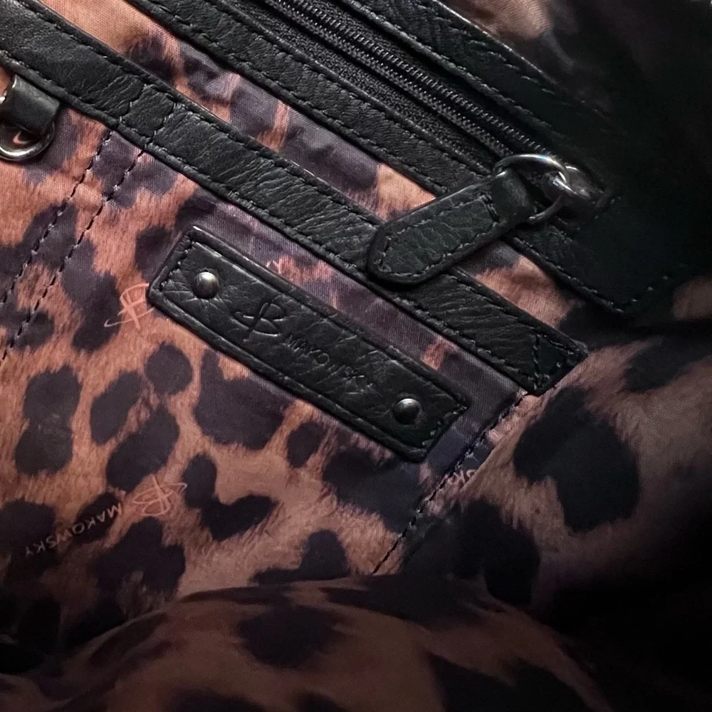 B.MAKOWSKY 100% Luxury Leather Black with Silver Hardware Animal Print Interior